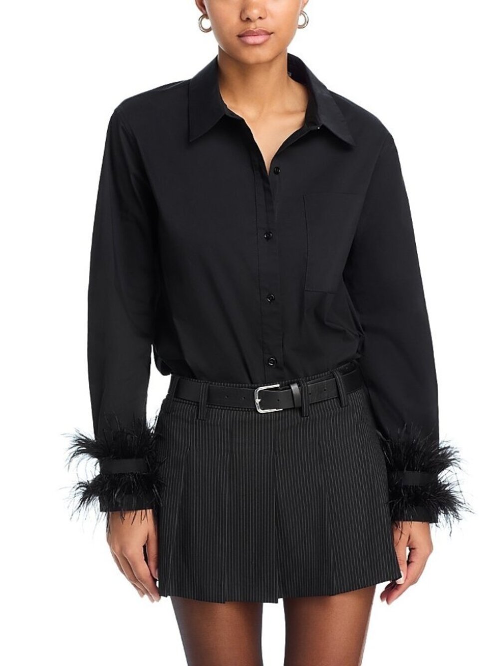 English Factory Feather Pointed Shirt Black Size S